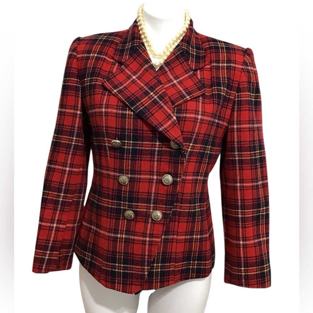 Vintage Norton Naughton Hourglass Blazer Red Plaid Tweed Blazer Size 8P